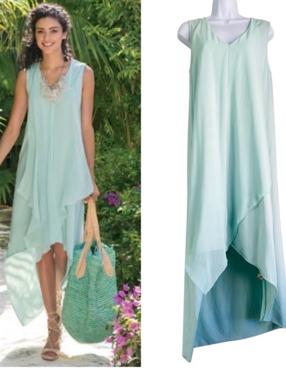 NEW Soft Surroundings Mini Jersey Chiffon Mint Green Maxi Dress XS